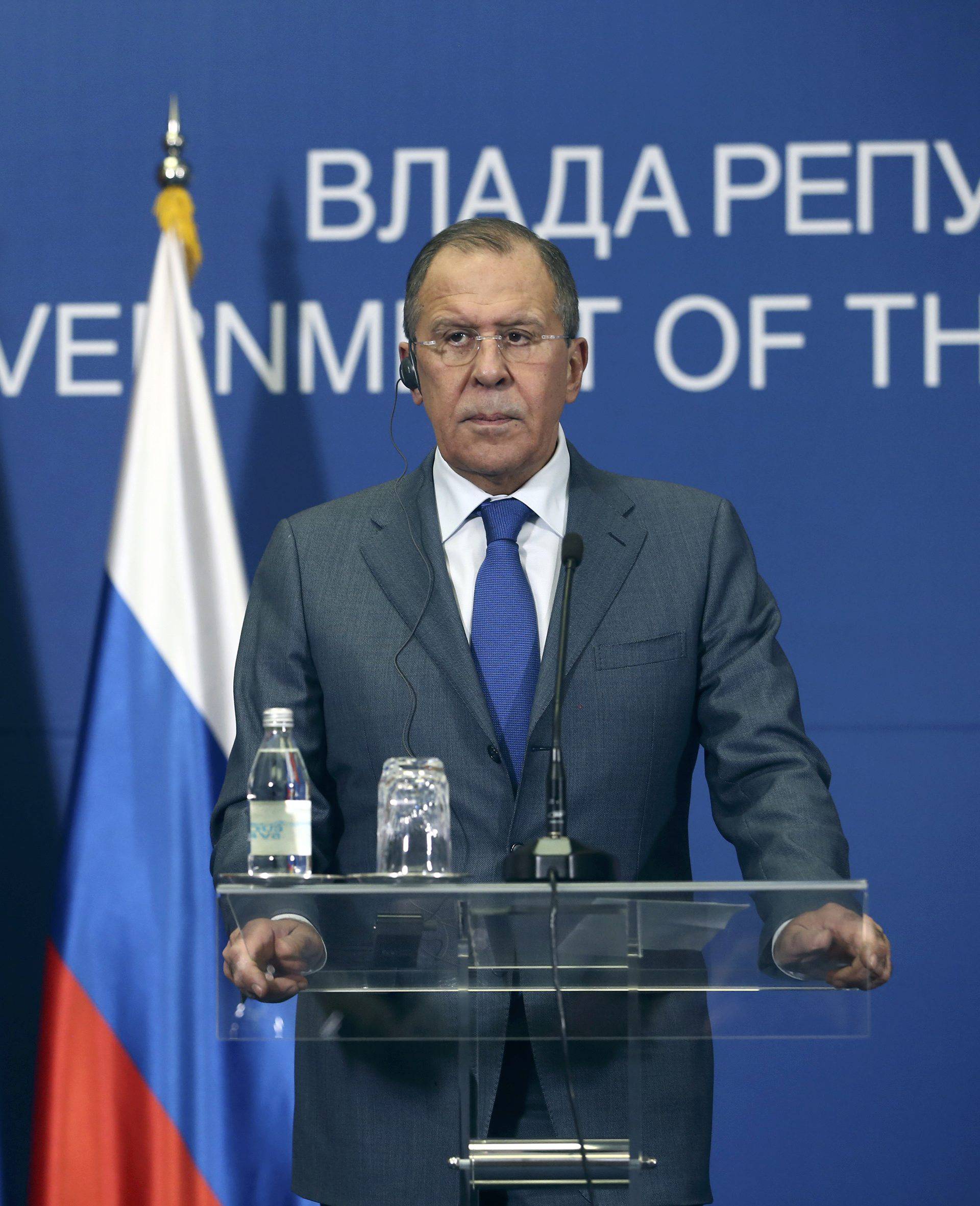 Russian Foreign Minister Lavrov attends a press conference with his Serbian counterpart Dacic  in Belgrade