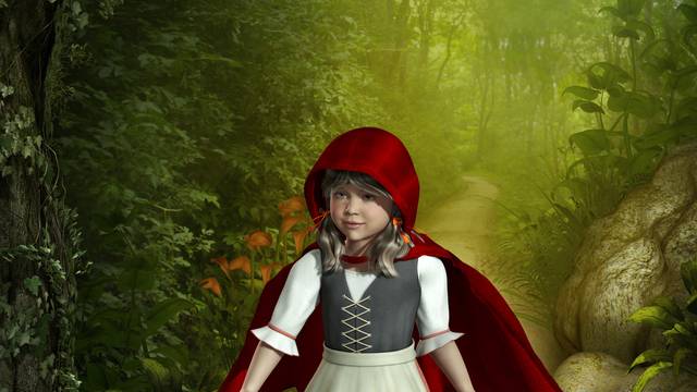 Little Red Riding Hood Walking through the Forest