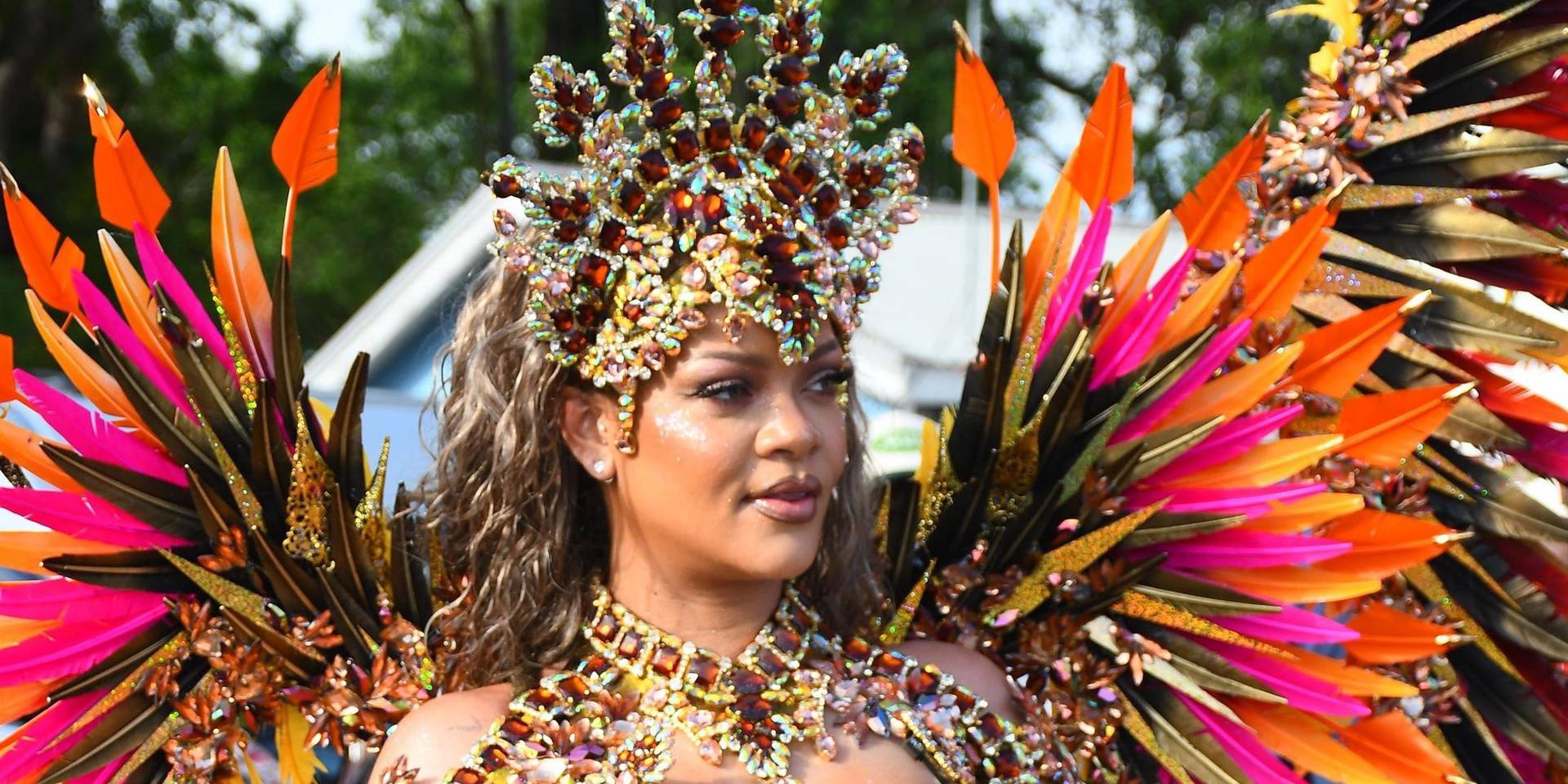 *EXCLUSIVE* Rihanna Dazzles in Bejeweled, Curve-Baring Carnival Costume