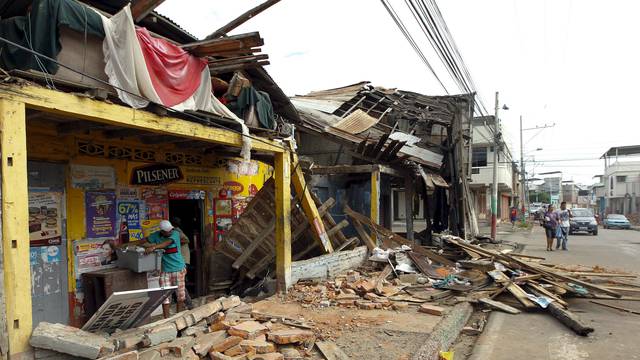 Damage is pictured after an earthquake struck off Ecuador's Pacific coast, at Tarqui neighborhood in Manta