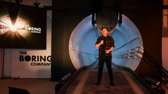 The Boring Company unveils first test tunnel of their transporation system in Hawthorne, California