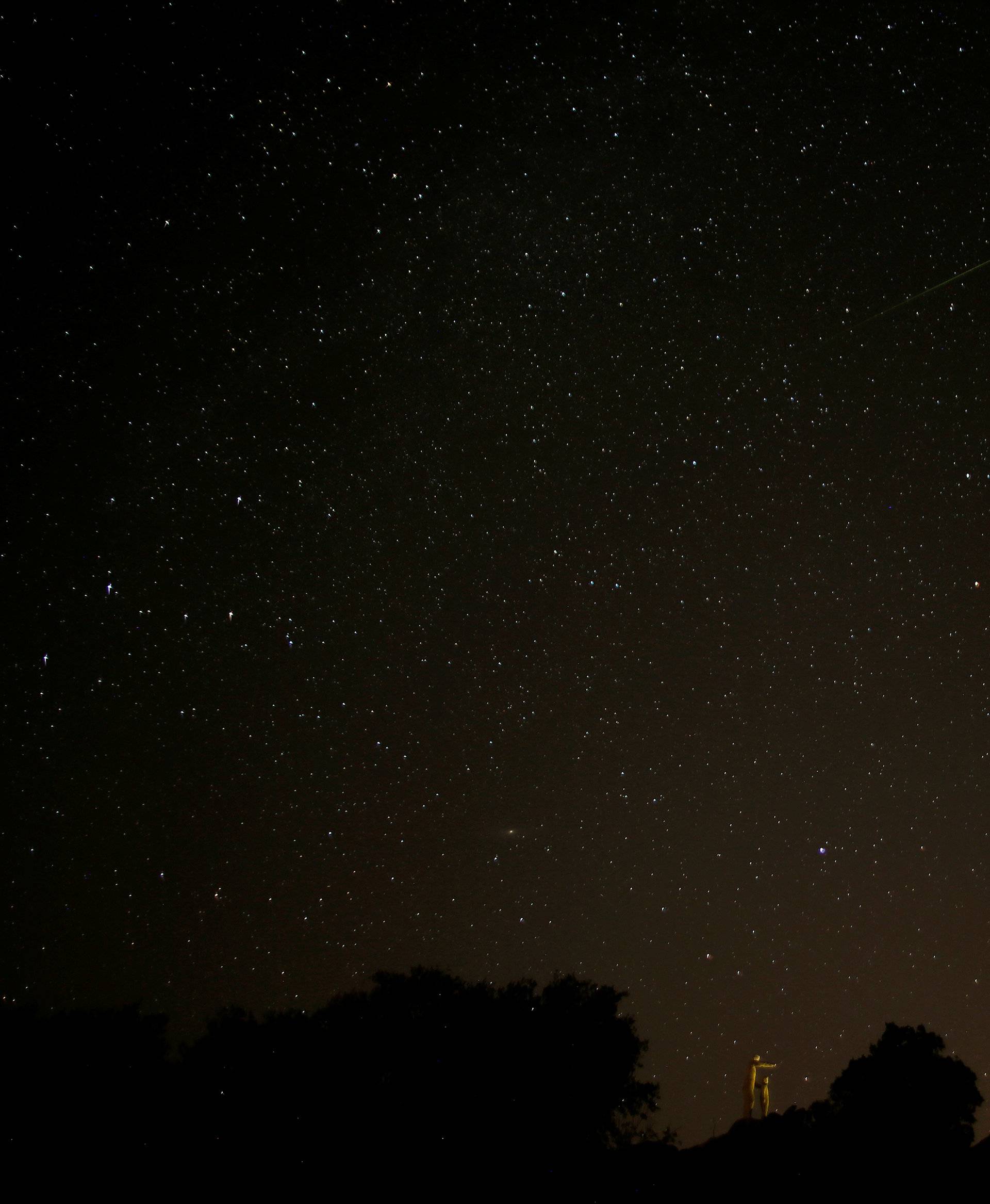 A meteor streaks past stars in the night sky during the annual Perseid meteor shower at a nature park and biosphere reserve near Malaga