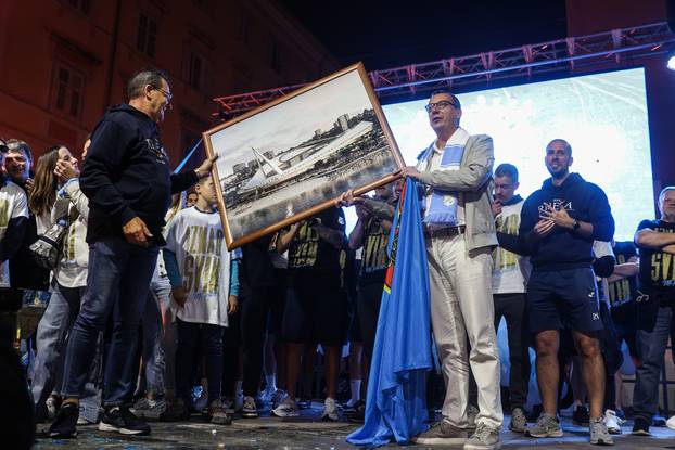 HNK Rijeka players with fans on Korzo celebrated the winning of the Croatian Championship