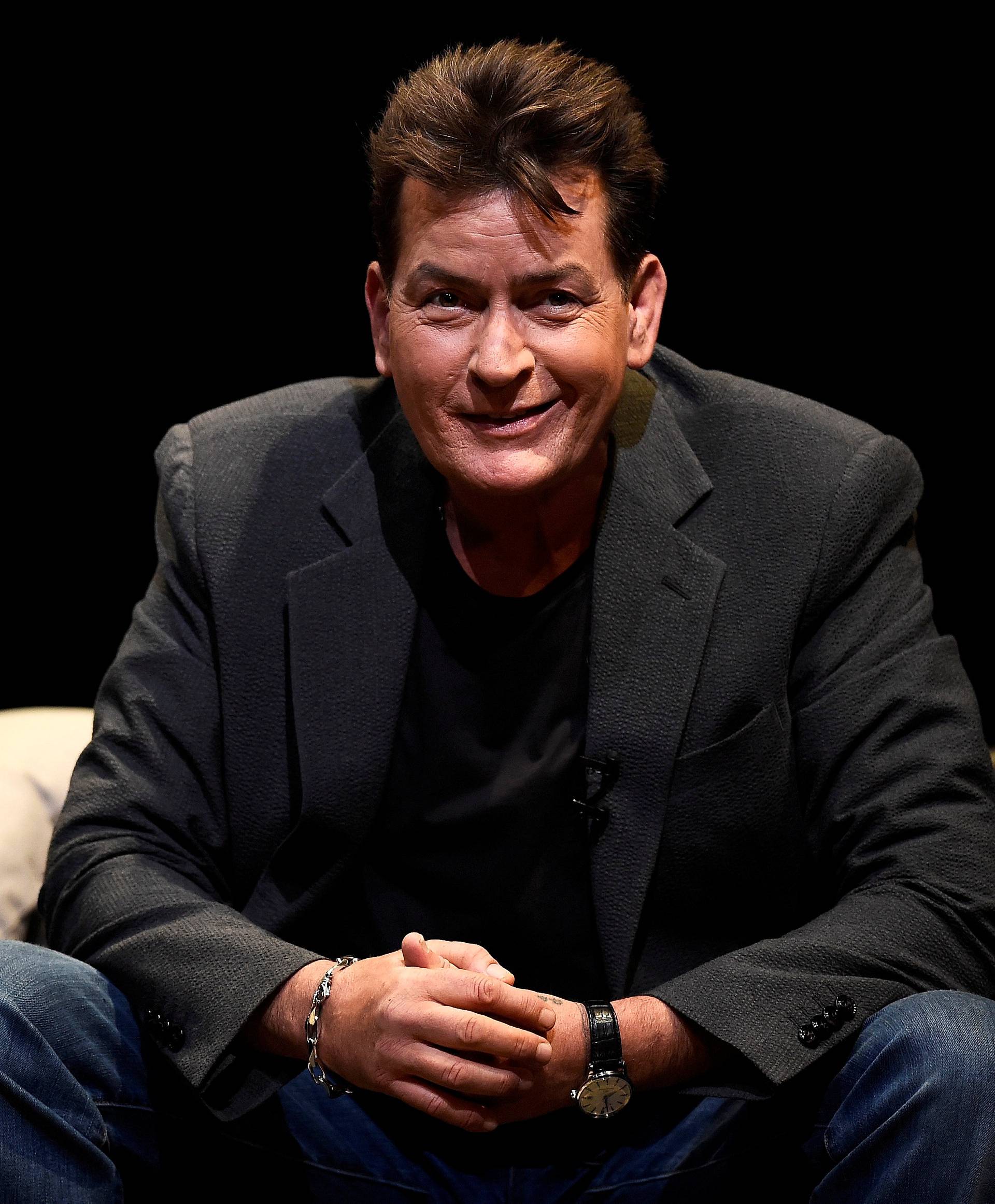 U.S. actor Charlie Sheen speaks during 'An Evening with Charlie Sheen' in London