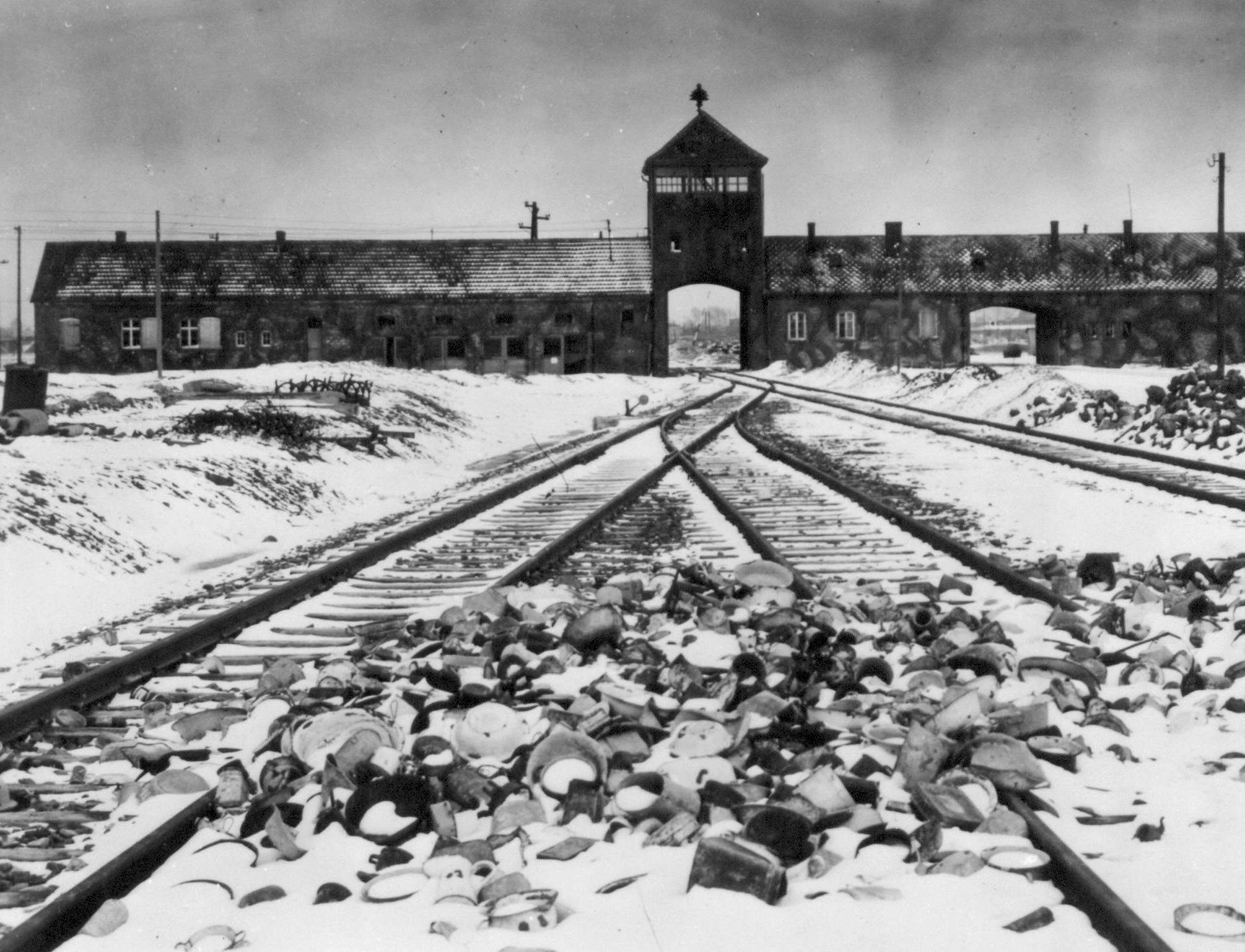 FILE PHOTO: An undated archive photograph shows Auschwitz II-Birkenau's main guard house which prisoners called "the gate of death\