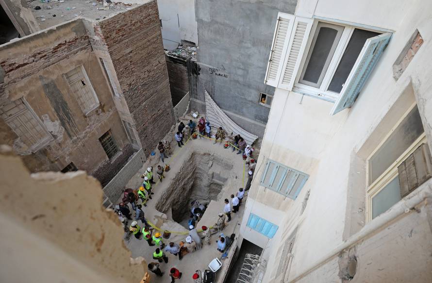 General view of residential area where a coffin containing three mummies was discovered in Alexandria