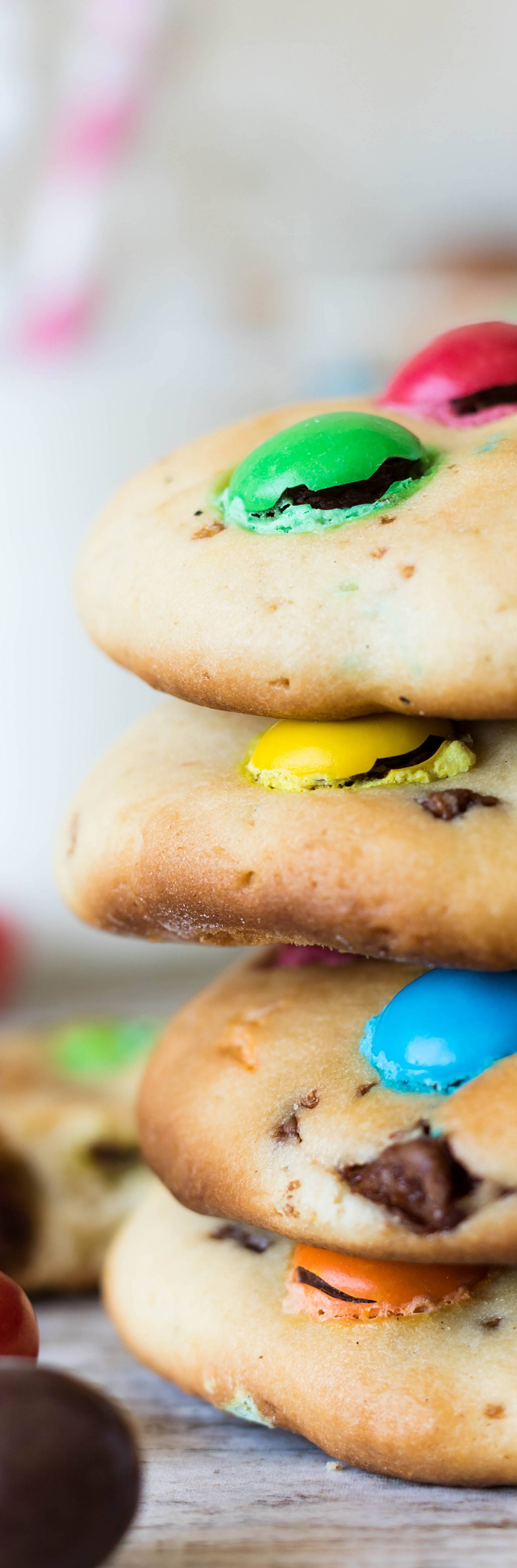 American biscuits with colorful chocolate sweets m&m