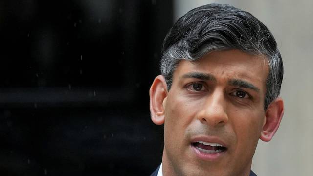 British PM Sunak speaks at Downing Street, in London