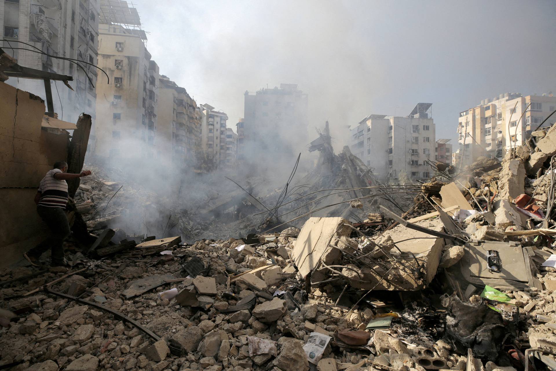 Aftermath of Israeli air strikes on Beirut's southern suburbs