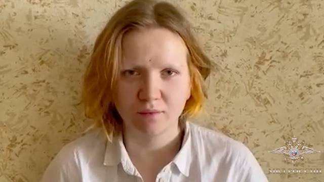 Darya Trepova, suspected of bringing explosives to the cafe where war blogger Vladlen Tatarsky was killed in an explosion, speaks on camera during her arrest in Saint-Petersburg