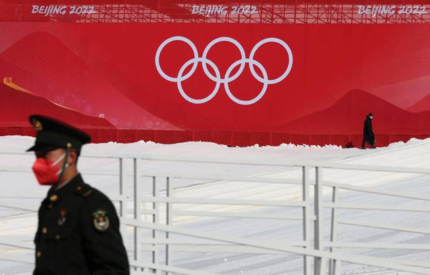 A general view of an Olympic signage at Yanqing National Alpine Ski Centre ahead of the Beijing 2022 Winter Olympics