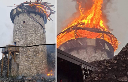 VIDEO Požar u Velikoj Kladuši, gori kula! Kupola je potpuno izgorjela: 'Vatrogasci se bore'