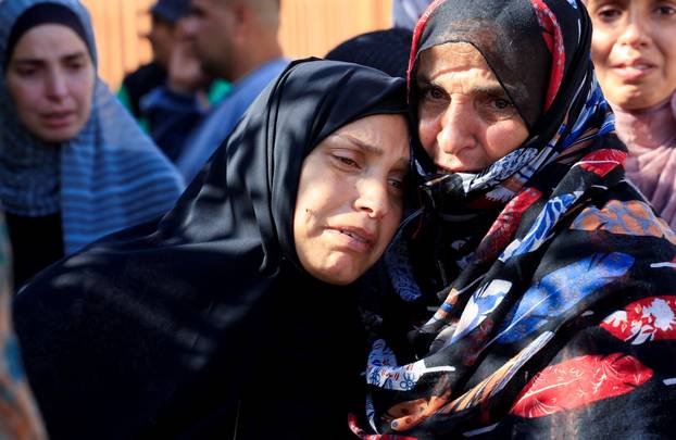Funeral of Palestinians killed in Israeli strikes, at Nasser hospital, in Khan Younis, southern Gaza Strip