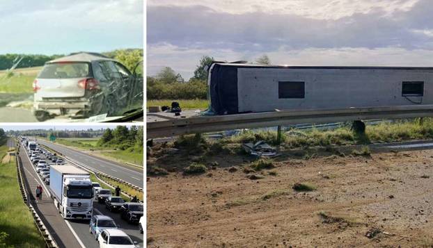 GALERIJA Stravični prizori s A3: Počelo izvlačenje prevrnutog busa. Auto potpuno smrskan