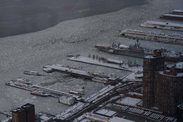 The Hudson River as seen from an observation deck at the Edge, at Hudson Yards in New York City