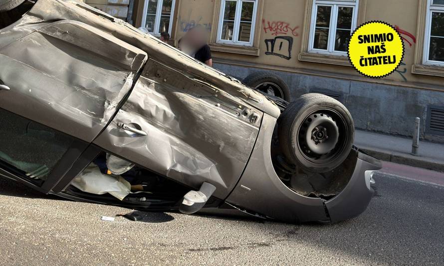 FOTO Kaos na 'zelenom valu' u Zagrebu: Auto završio na krovu