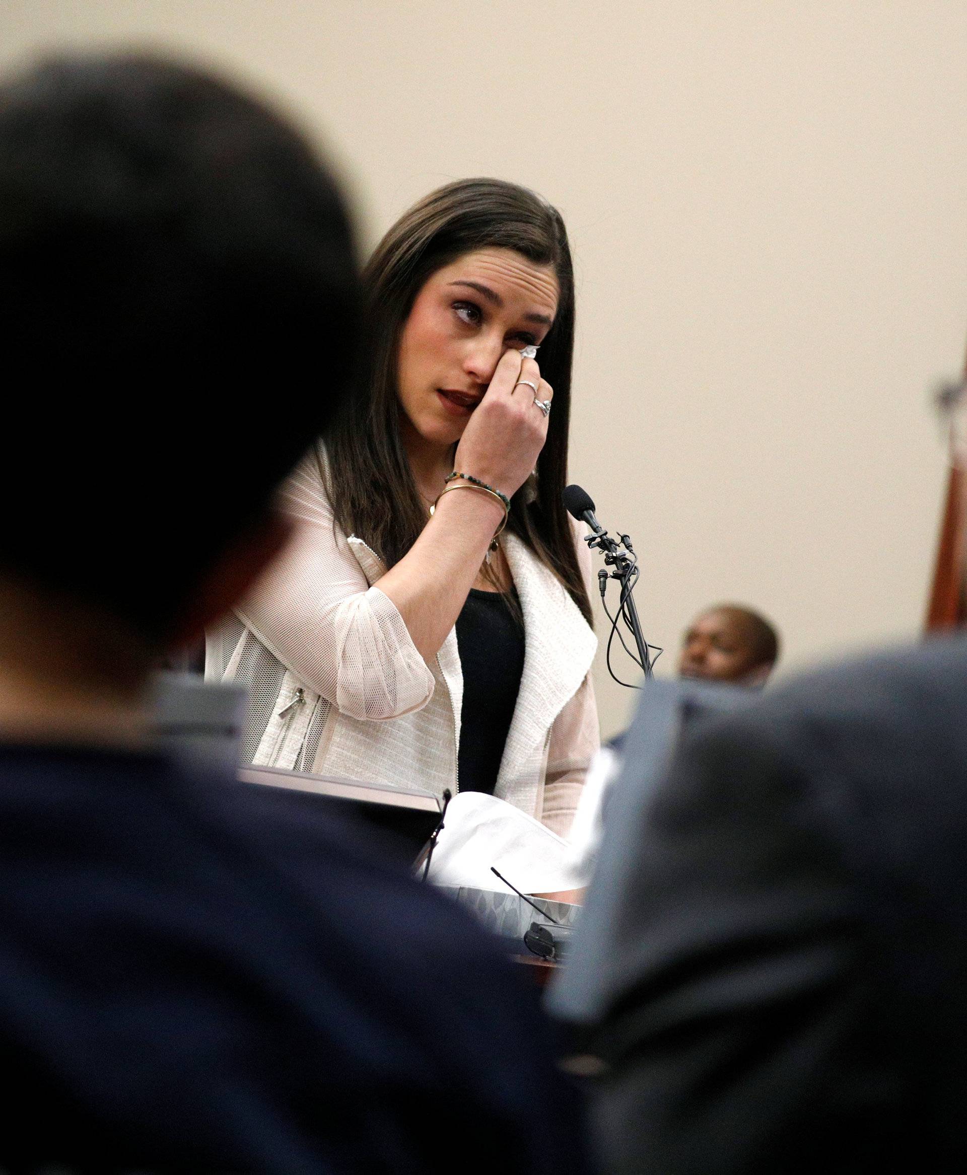 Victim and former gymnast Jordyn Wieber speaks at the sentencing hearing for Larry Nassar, a former team USA Gymnastics doctor who pleaded guilty in November 2017 to sexual assault charges, in Lansing