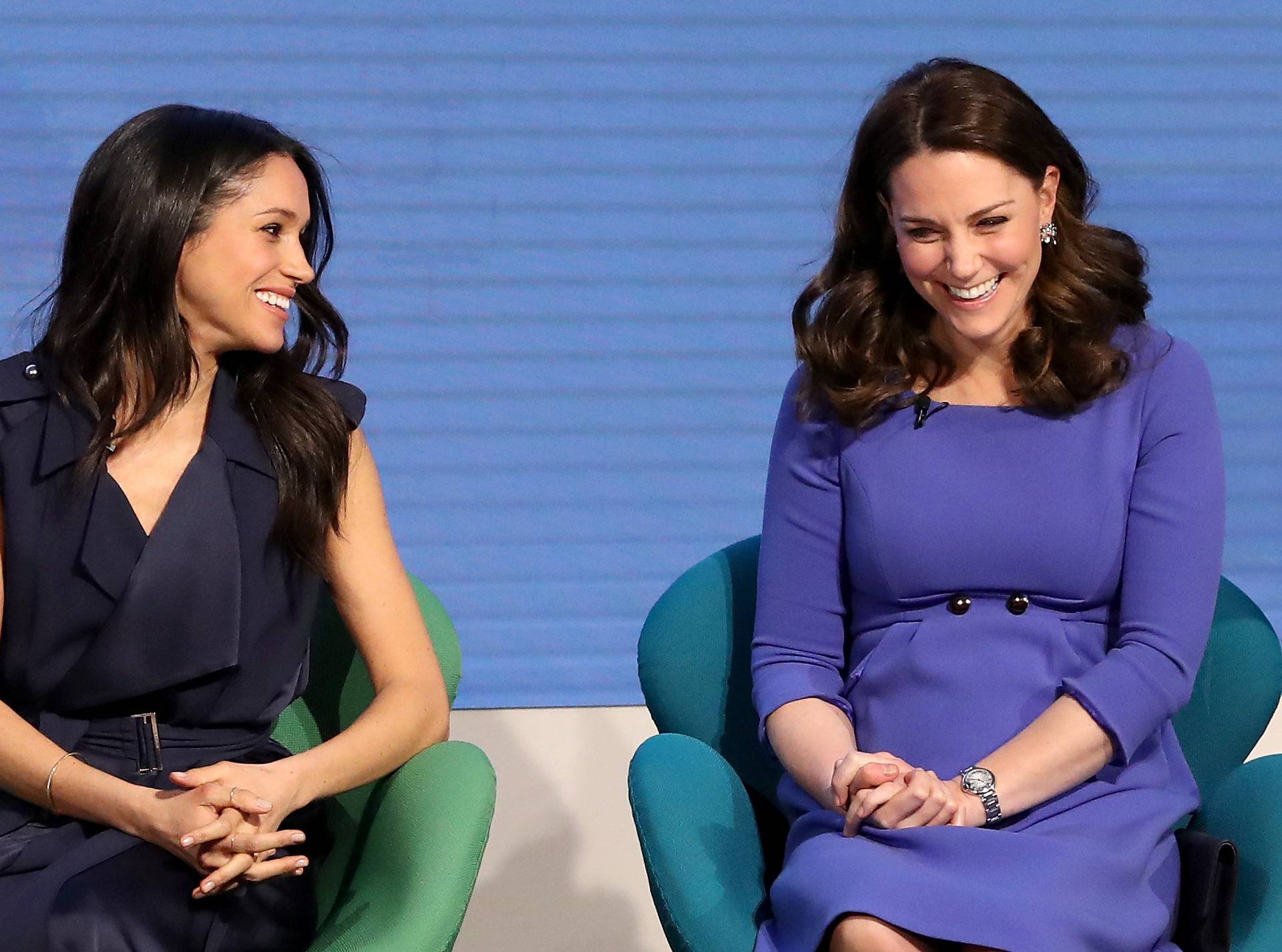 Britain's Catherine, Duchess of Cambridge and Prince Harry's fiancee Meghan Markle attend the first annual Royal Foundation Forum held at Aviva in London