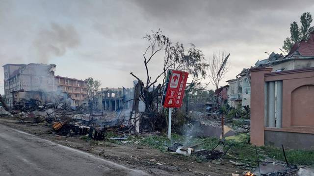 View shows buildings hit by a Russian missile strike in a resort area in Odesa region