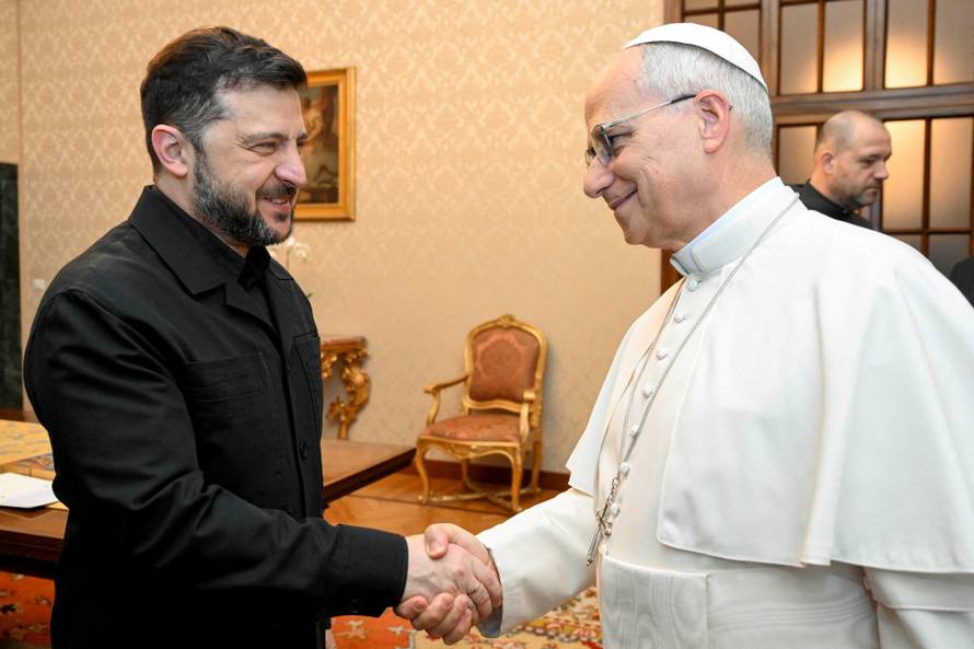 Pope Leo XIV meets with Ukraine's President Volodymyr Zelenskiy at Villa Barberini in Castel Gandolfo