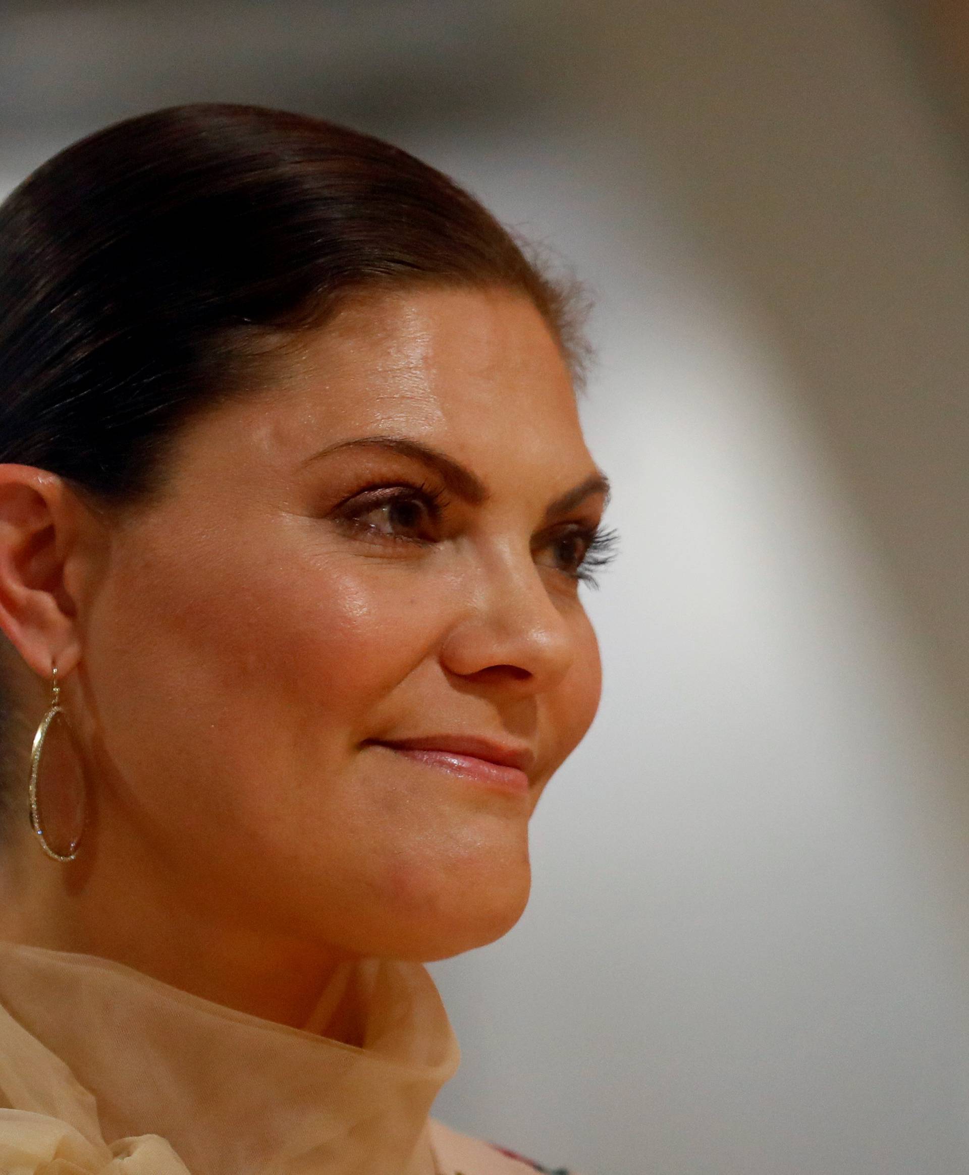 Sweden's Crown Princess Victoria attends a book presentation at the People's Bookshelf at Latvia's National Library in Riga