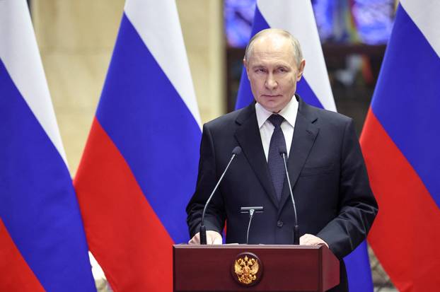Russian President Putin takes part in an awarding ceremony in Moscow