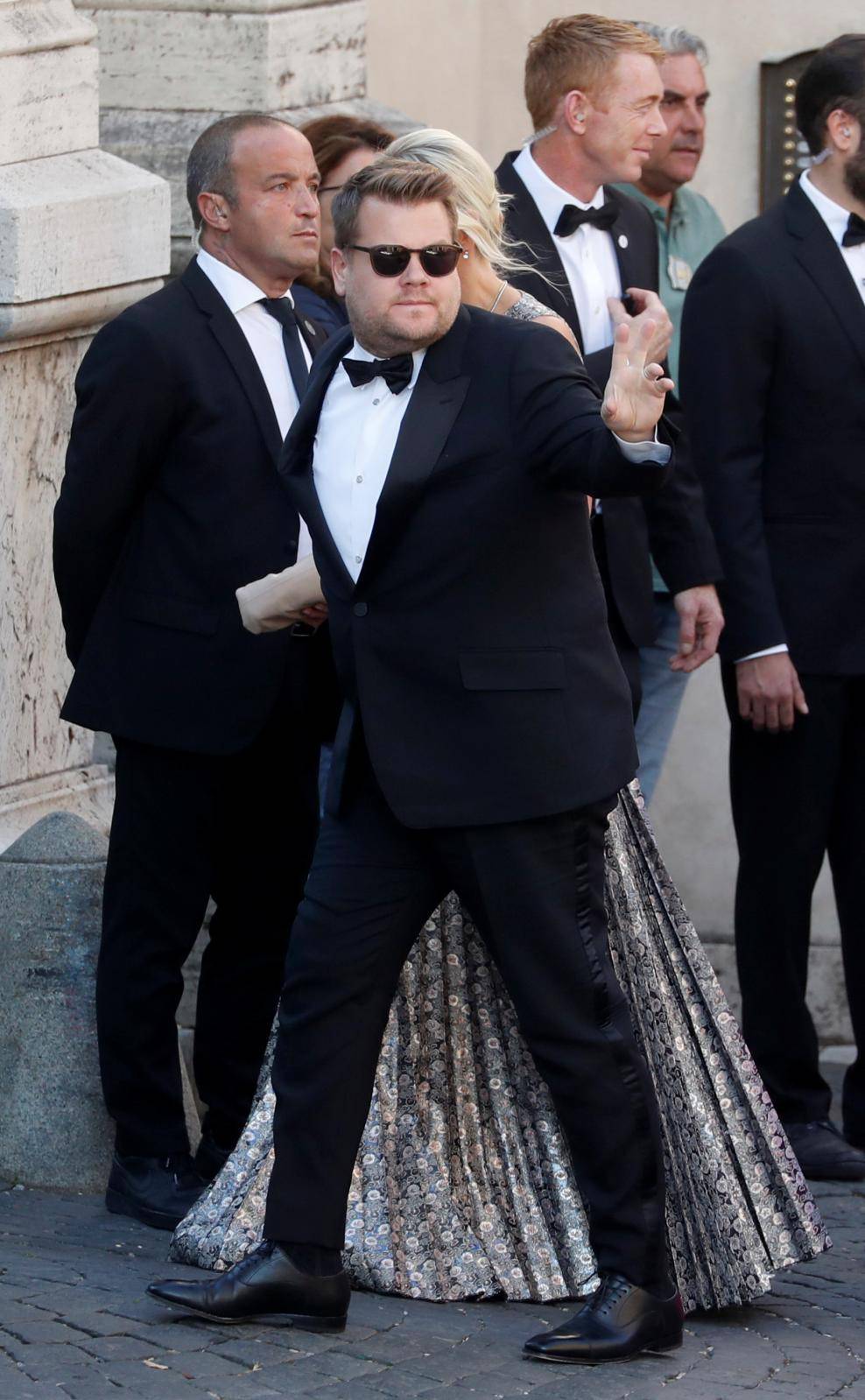 James Corden arrives to attend the wedding of fashion designer Misha Nonoo at Villa Aurelia in Rome