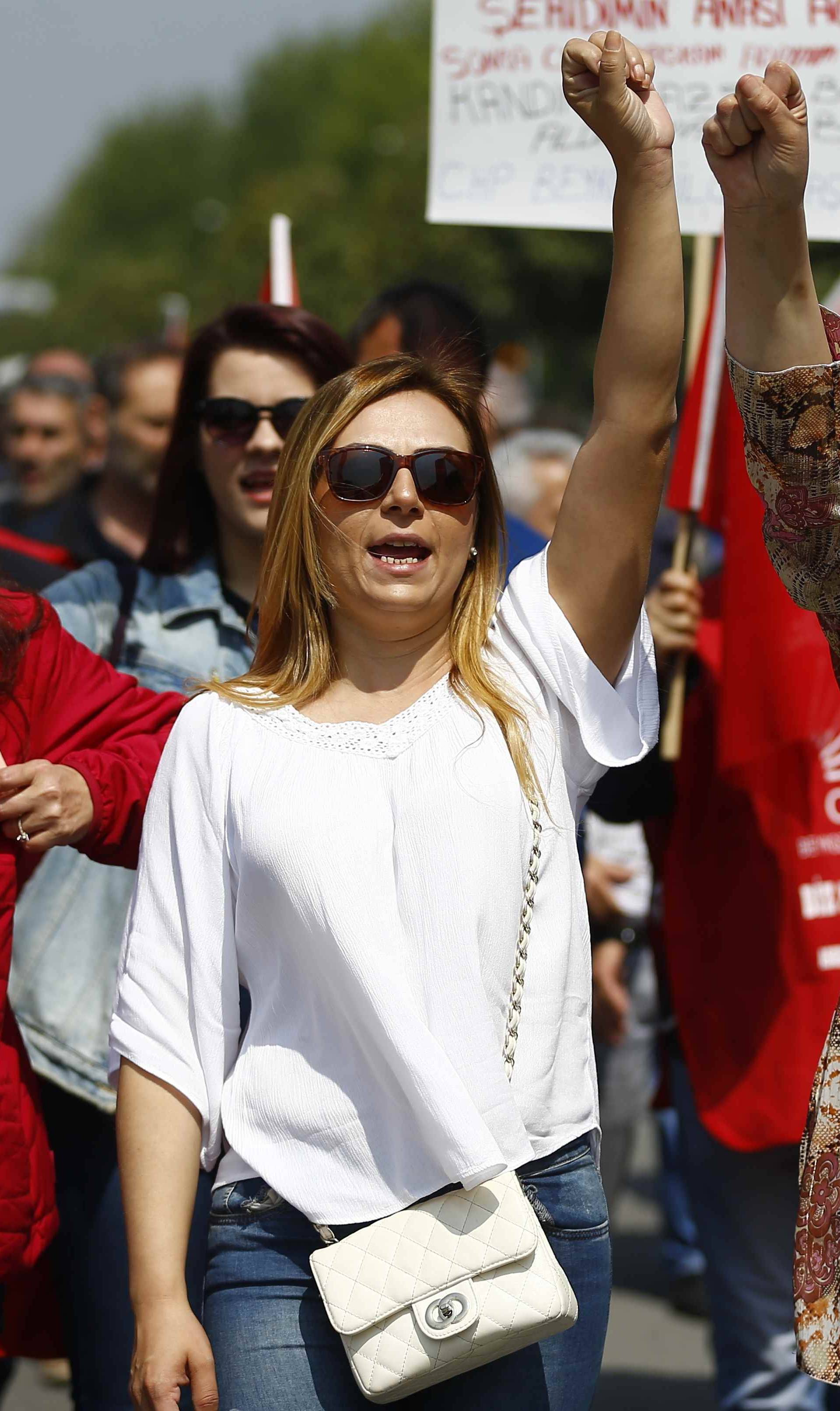 Supporters of the main opposition CHP shout slogans during a May Day rally in Istanbul