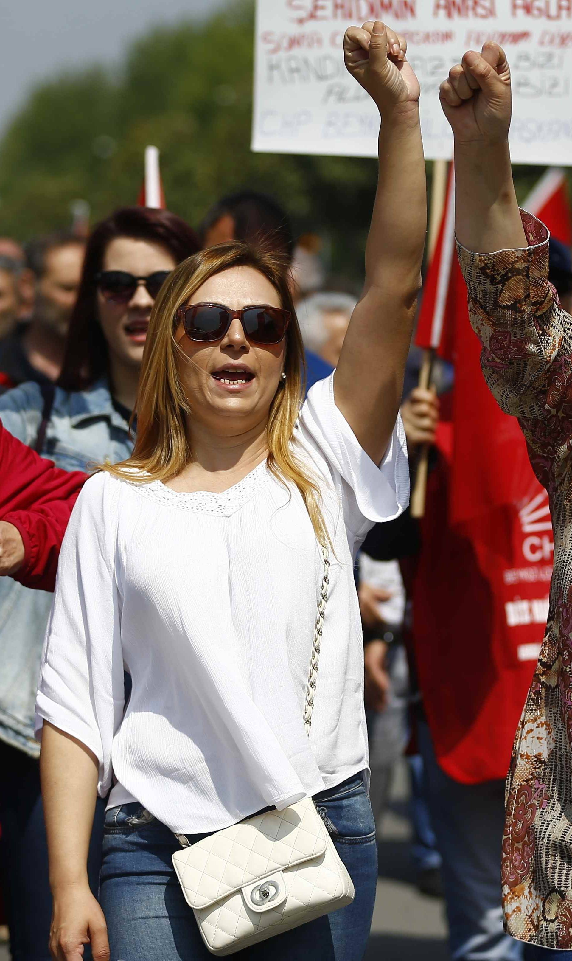 Supporters of the main opposition CHP shout slogans during a May Day rally in Istanbul