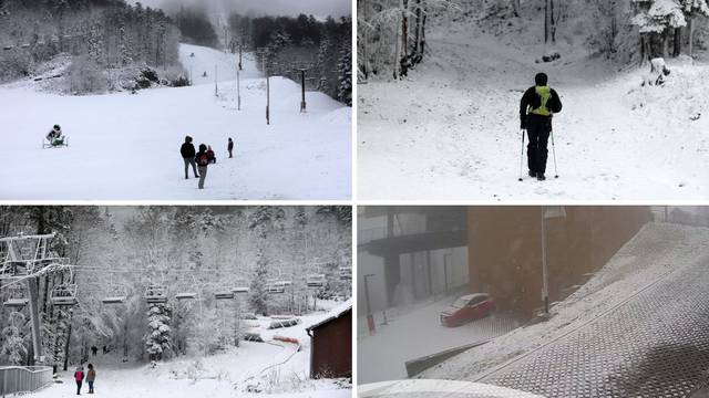 FOTO Platak se zabijelio, snijeg pada i na Sljemenu: Pogledajte kadrove s popularnog skijalište