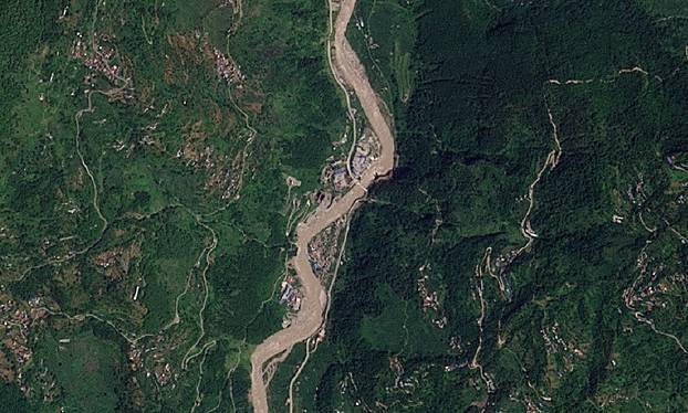 Satellite image shows Manakamana before a flash flood