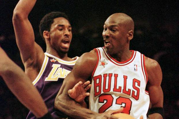 FILE PHOTO: Bulls Jordan And Lakers Bryant in NBA All Star Game in New York
