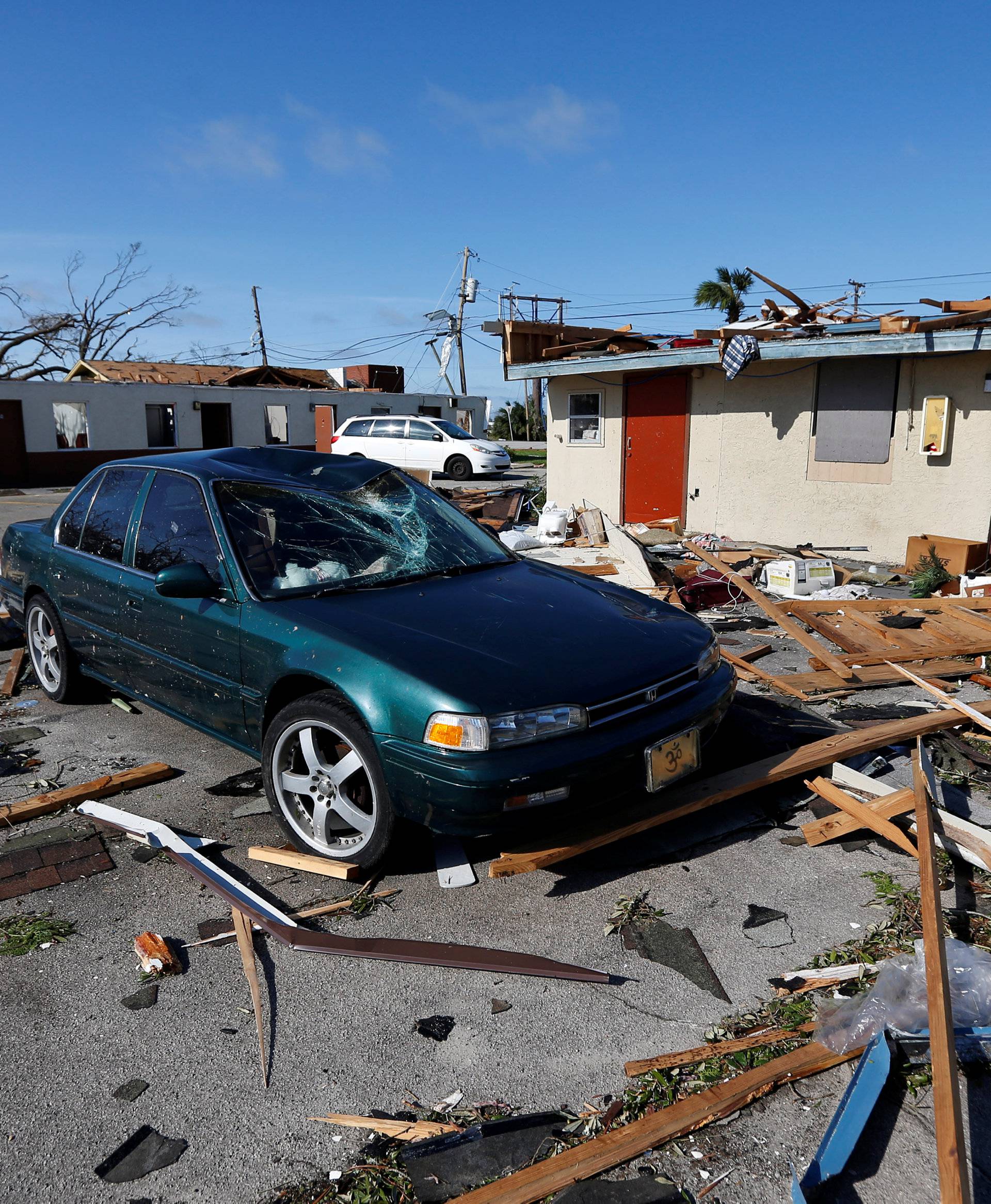 A motel damaged by Hurricane Michael is seen in Parker