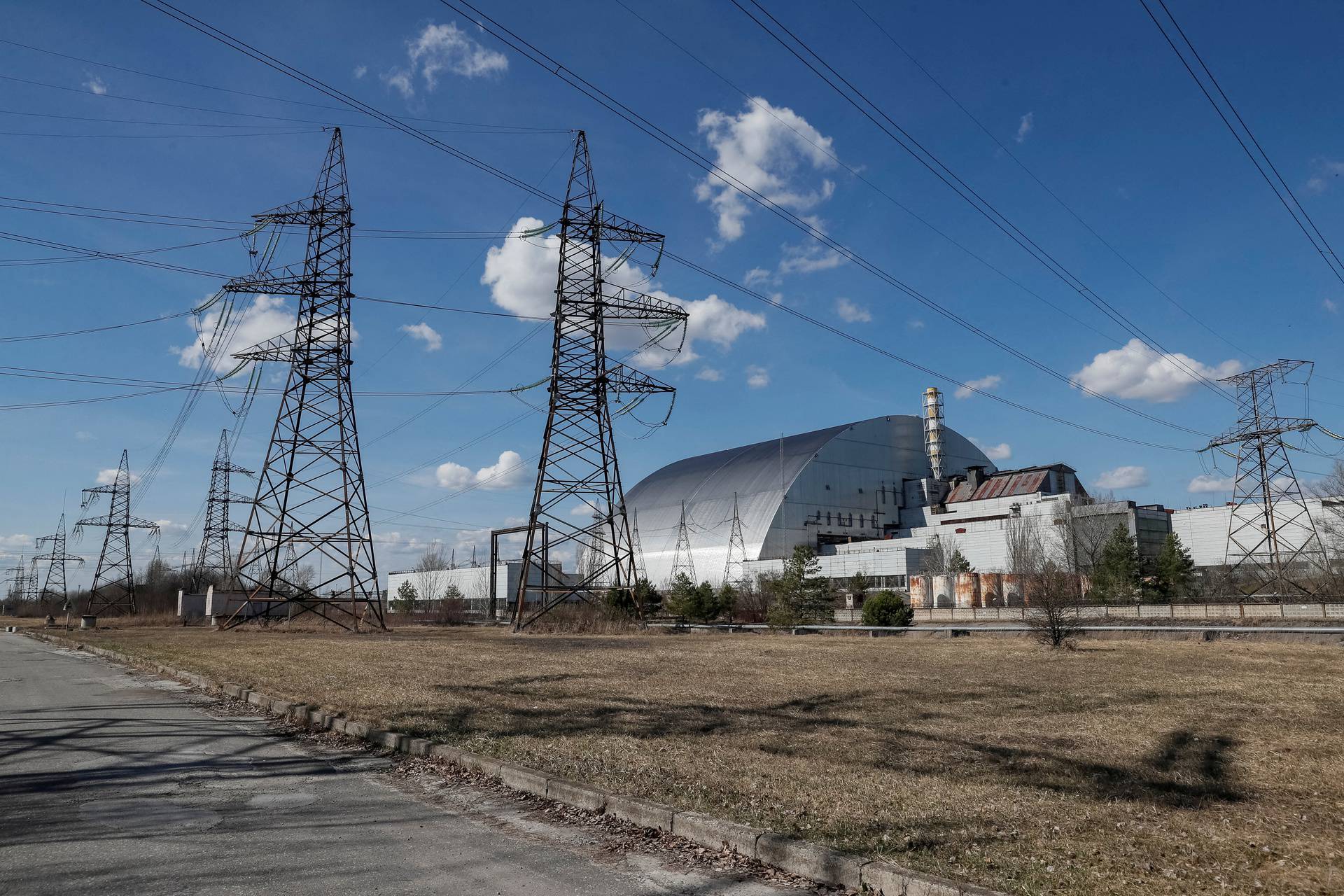 General view of the New Safe Confinement structure over the old sarcophagus covering the damaged fourth reactor at the Chernobyl Nuclear Power Plant, in Chernobyl