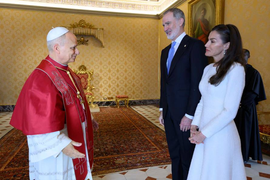 Pope Leo XIV meets Spanish King Felipe VI and Queen Letizia during a private audience at the Vatican