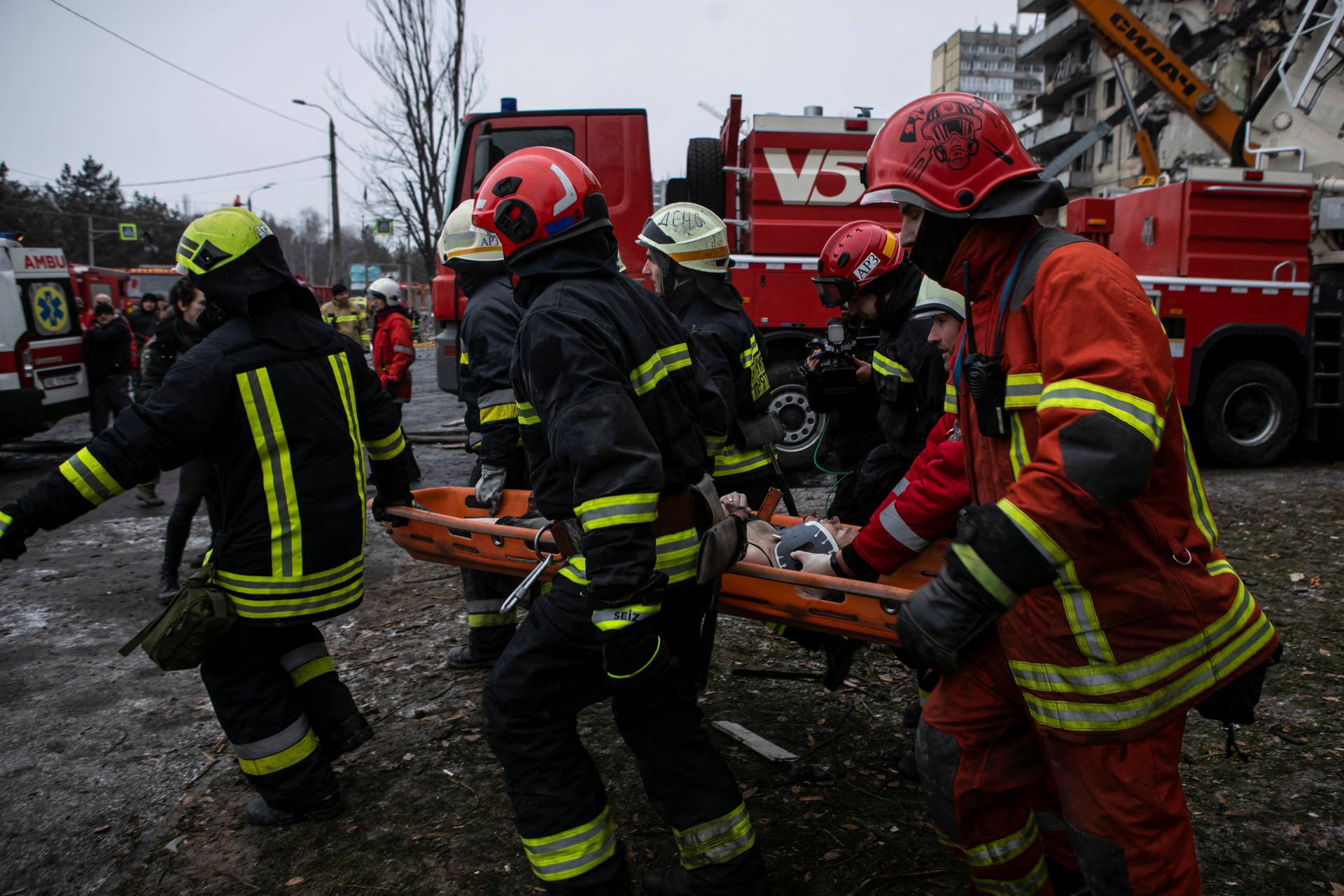 Aftermath of an apartment block destruction following a missile strike in Dnipro