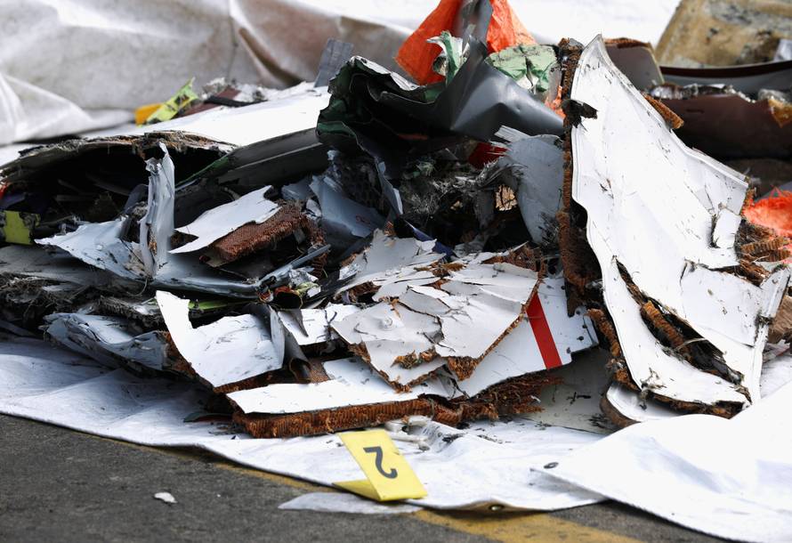Recovered debris believed to be from Lion Air flight JT610 are pictured at Tanjung Priok port in Jakarta