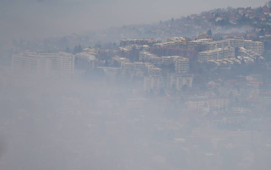General view of the city as smog blankets Sarajevo