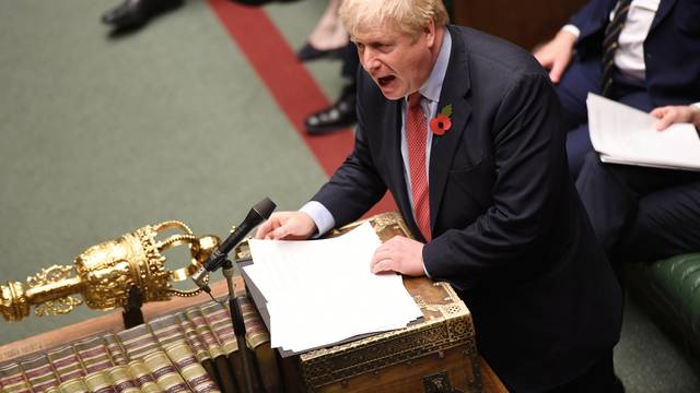 Britain's Prime Minister Boris Johnson speaks during the debate on the early parliamentary election bill at the House of Commons in London