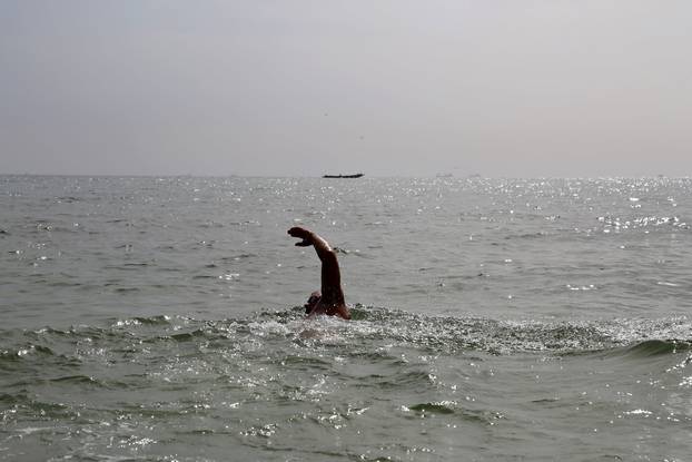 Ben Hooper prepares to begin an expedition to become the first swimmer to make a verified crossing of the Atlantic Ocean in Dakar