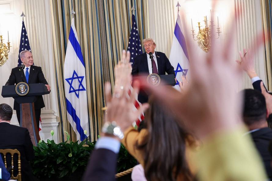 U.S. President Trump meets Israeli PM Netanyahu at the White House in Washington