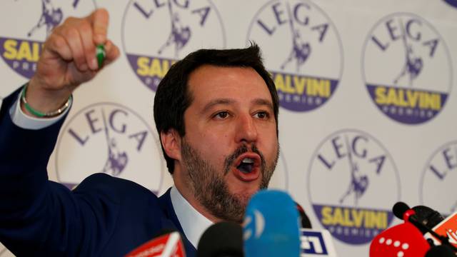Northern League party leader Matteo Salvini talks during a news conference, the day after Italy's parliamentary elections, in Milan