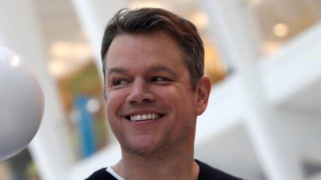 Actor Matt Damon appears in the World Trade Center Oculus transportation hub nest to a portion of 'The Water Clouds by Stella Artois', a public art installation of balloons to recognize World Water Day in New York