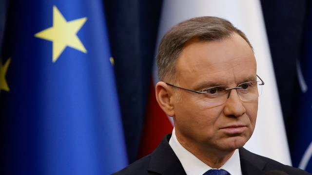 Polish President Andrzej Duda gives statement to media, in Warsaw