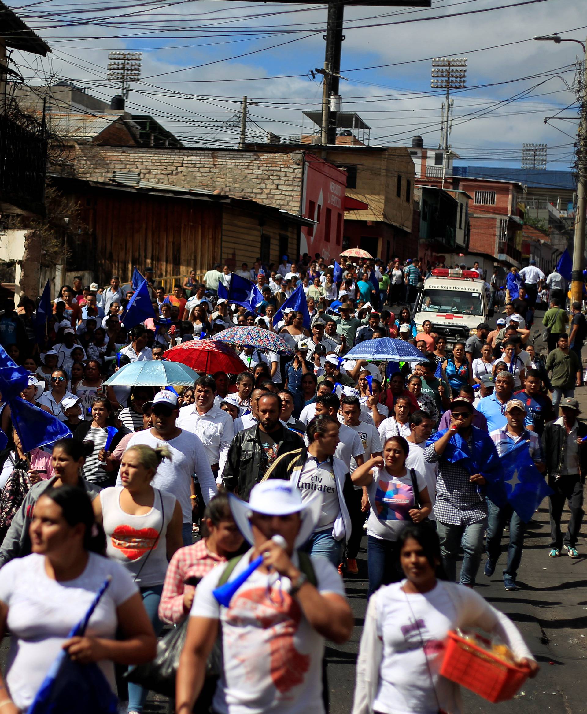 Supporters of President Hernandez march in support of Hernandez in Tegucigalpa
