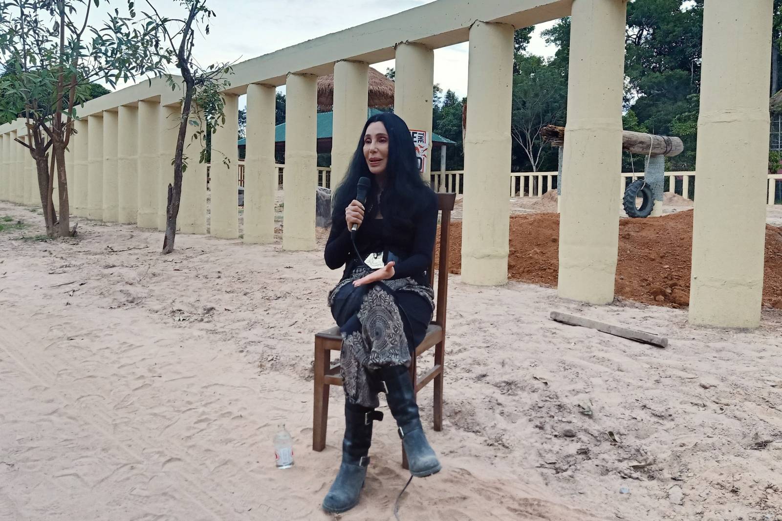 Singer Cher speaks during an interview at the sanctuary where Kaavan, an elephant transported from Pakistan to Cambodia, will stay in Oddar Meanchey Province