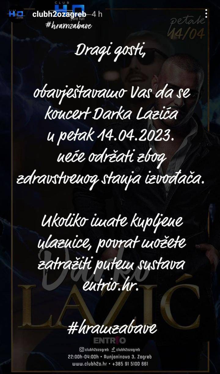 Darko Lazić otkazao je koncert u Zagrebu: 'Sporo se oporavljam'