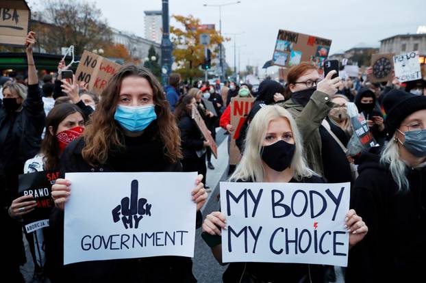 Protest against imposing further restrictions on abortion law, in Warsaw