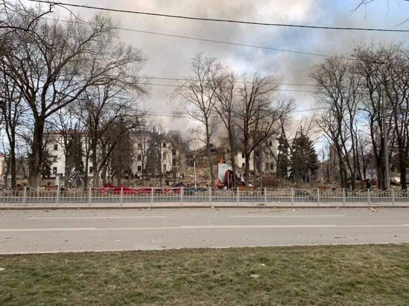 A view shows Donetsk Regional Theatre of Drama destroyed by an airstrike in Mariupol