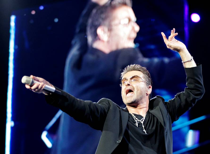 FILE PHOTO:  British pop singer George Michael performs during his concert as part of his 25 Live European tour at the OAKA Stadium in Athens